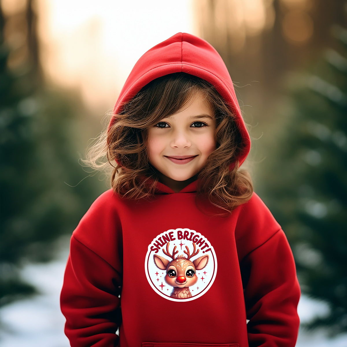 Kinder Hoodie "Shine Bright" mit Rentier Motiv – Strahlender Stil für die Weihnachtszeit