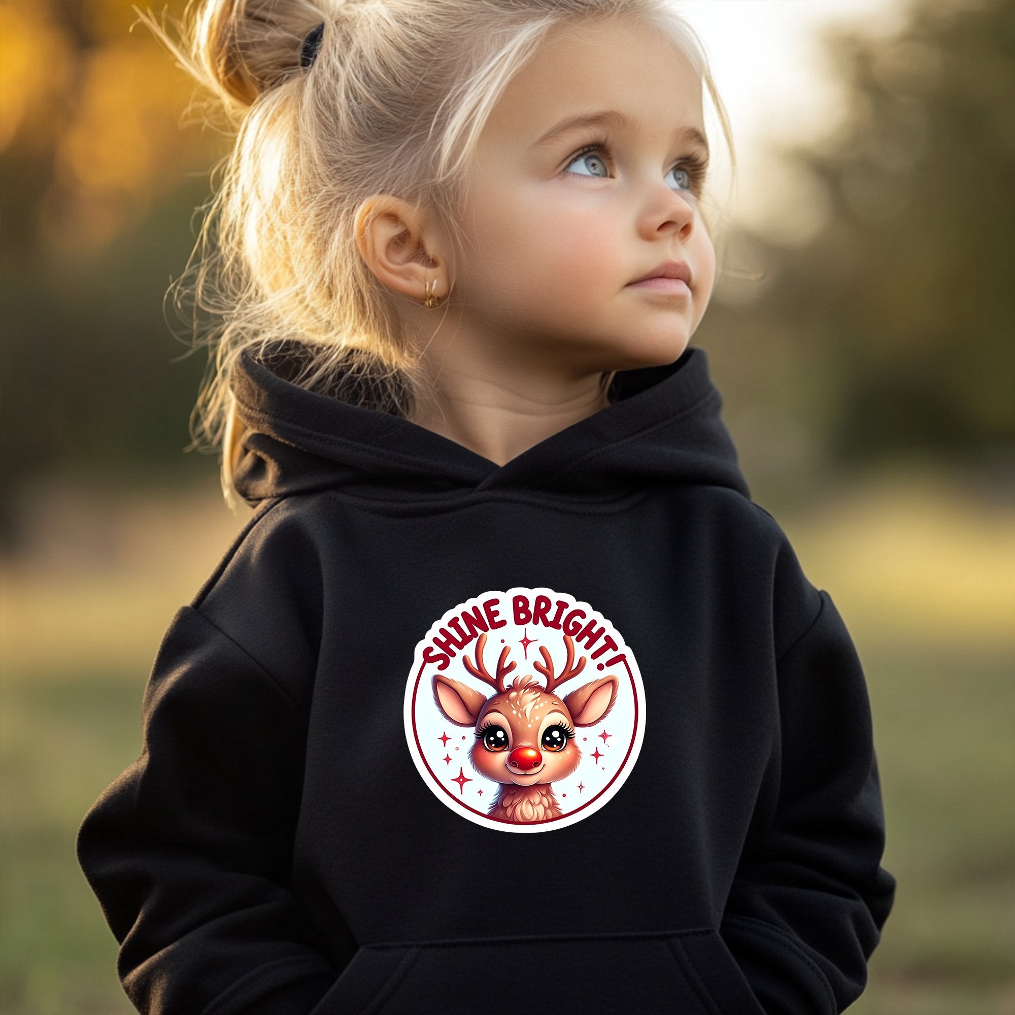 Kinder Hoodie "Shine Bright" mit Rentier Motiv – Strahlender Stil für die Weihnachtszeit